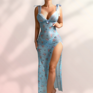 لانجرى طويل بتصميم زهرى وفتحه جانبيه 