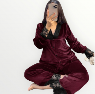 بجامه قطيفه اكمام دانتيل 