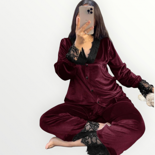 بجامه قطيفه اكمام دانتيل 