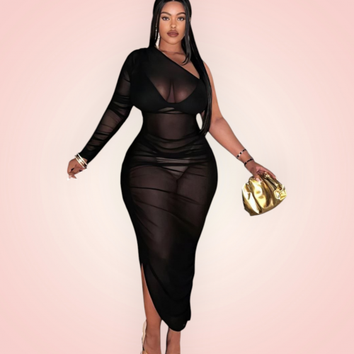 لانجرى اسود شيفون كتف واحد 